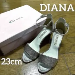 ダイアナ チャンキーヒール シルバー サンダル ストラップ 23cm
