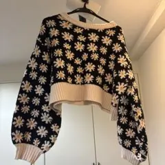 花柄クロップドニット