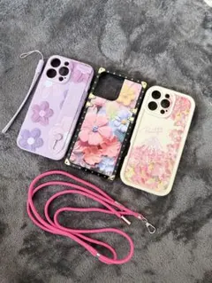 花柄ソフトiPhone16 promax ケース 3点セット