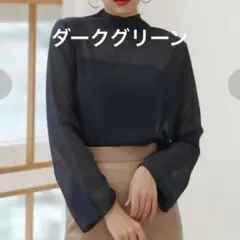 by muni:r ハイネックシースルーブラウス シアーシャツ グリーン深緑のサムネイル