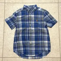 【美品】ラルフローレン 半袖シャツ 130 ブルー チェック オレンジポニー