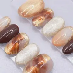 806 ネイルチップSサイズ 大人可愛い ニュアンス マグネット ブラウン 上品