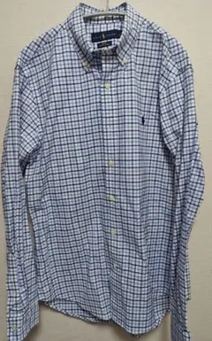 ポロ　ラルフローレン　青ギンガムチェック　メンズシャツ　Mサイズ　美品