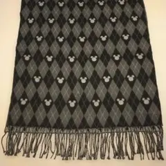 ミッキーマウス ダイヤモンドパターン ストールマフラー　黒×グレー