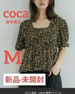 コカ 半袖 ブラウス Mサイズ tシャツ 花柄 黒 背中見せ 【新品】のサムネイル