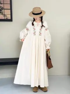 ナチュラルレディースワンピースチュニック素敵綿アイボリー