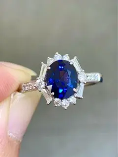 天然サファイアリング 2.70ct ダイヤPt900中央宝石研究所鑑別書付13号 