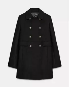 美品 ZARA ウール混紡ショート丈ダブルブレストコート ブラック S タグ付き