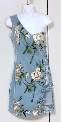 花柄刺繍 片方肩出しドレス　セクシー腰までスケスケ　脚出し