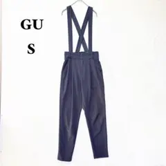 ジーユー サスペンダー付き テーパードパンツ S グレー バックゴム カジュアル