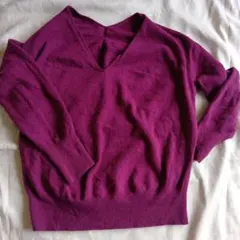 パープル Vネック ニットセーター 長袖