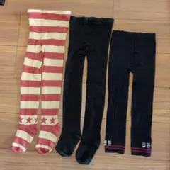 ベビー用レギンス 赤とクリームのストライプ