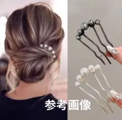 パールデザインヘアコーム ヘアピン 2本セット 韓国風ヘアアクセサリー