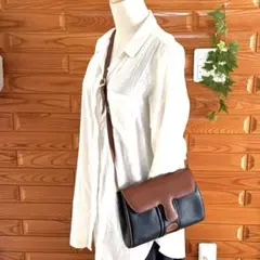 BALLY バリー レザーショルダーバッグ 黒×茶 ゴールド金具 イタリア製のサムネイル