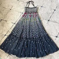 【美品✨】グレースコンチネンタル　マキシ丈ワンピース　ドット　ギャザー　キャミ