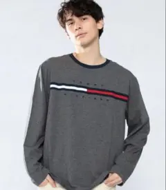 【オンライン限定】トミーヒルフィガーロゴロングスリーブTシャツ Lサイズ グレー