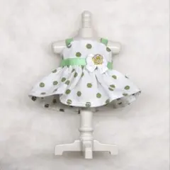 ミニチュアドール ハンドメイド 女の子 服 ワンピース ドット柄 リボン