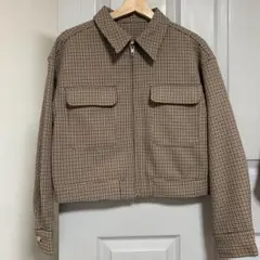 ブラウン系チェック ジップアップジャケット M ブルゾン