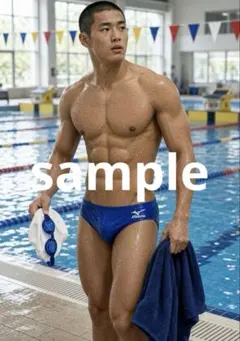 AI男子 水泳選手 競泳水着 グラビア写真 G2