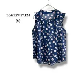 美品【ローリーズファーム】シアーブラウス　ノースリーブ　フリル　花柄　ネイビー