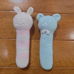 手編みにぎにぎ　2個セット　鈴入り(うさぎ&犬)