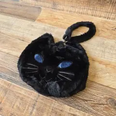 ノアファミリー ファーハンディポーチ 猫グッズ ねこ柄 かわいい 黒猫 ふわふわ