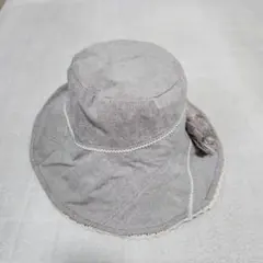 帽子　ハット　ライトグレー　コサージュ