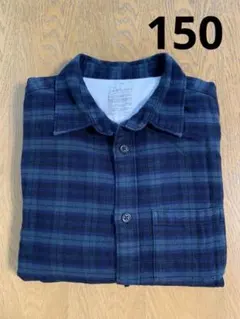 【無印良品】ネイビーグリーンチェック長袖シャツ キッズ 150