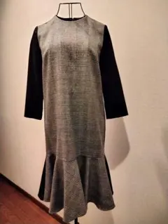 チェック柄七分袖フレアワンピース