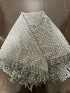 大判グレー チェック柄 フリンジ ストール