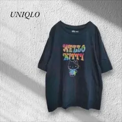ユニクロ ハローキティ Tシャツ【L】紺 50th 限定 カラフルプリント 半袖