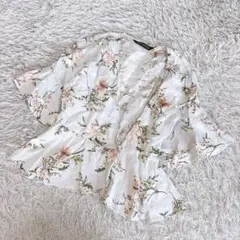 ZARA WOMAN ザラ リネン100% 花柄 カシュクール ブラウス S
