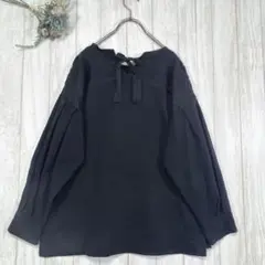 ☆シーズンリーズン (L) 七分袖 シャツ 黒 レース ディテール 長袖