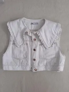 ZARA フリル付きホワイトベスト Lサイズ