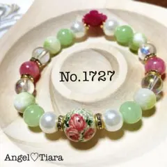 16日まで大特価1500円♡グリーン薔薇のトンボ玉の天然石ブレスレット