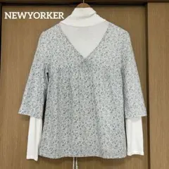 NEWYORKER 七分袖 花柄ブラウス チュニック カットソー Vネックリボンのサムネイル