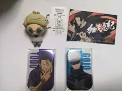 呪術廻戦　スクエアメタリック缶バッジ　五条悟　東堂葵　立体ラバーマスコットセット