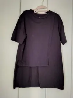 変形デザイン 半袖Tシャツ レイヤード風 ブラック綿100%コットンMサイズのサムネイル