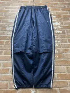 00s　NIKE ナイキ　ナイロンパンツ　刺繍　オーバーサイズ　ネイビー