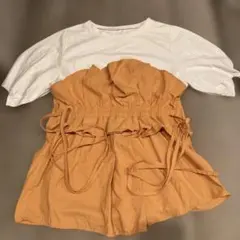ドッキング 半袖Tシャツ ビスチェ風 오렌지