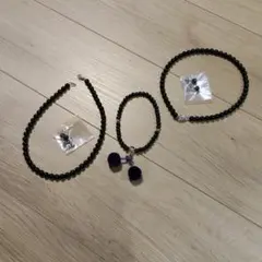 黒ビーズ ネックレス ブレスレット イヤリング セット
