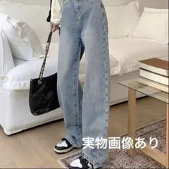 SHEIN シーイン ウォッシュドワイドレッグジーンズ デニム　M
