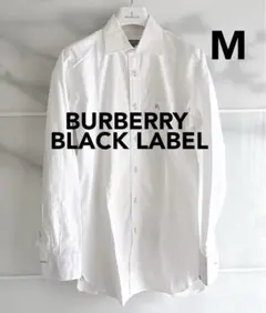【美品】バーバリーブラックレーベル/長袖シャツ/M/白/ホースロゴ/袖チェック