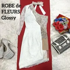 ローブドフルール 片サイドビジューチュール切替 ジップタイトミニキャバドレス