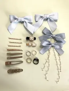 水色リボンとヘアピンセット