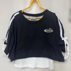 しまむら　150 Kuromi x LilyChuu Tシャツ 重ね着風 黒