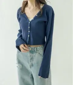 mystic ショート丈リブカーディガン　春夏用