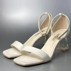 24.5cm【美品】DIANA ダイアナ クリアヒールサンダルホワイト 白カーフ