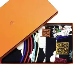 希少 極美品 エルメス カシシル カレ100 オデッセイ 宇宙船 ストール 黒 希少 極美品 エルメス カシシル カレ100 オデッセイ 宇宙船 ストール