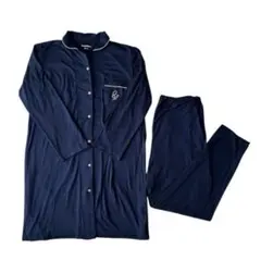 マタニティ 授乳口付パジャマ ネイビー 長袖　長ズボンセット